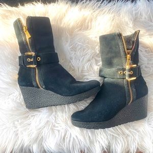 Michael Michael Kors Suede Zip Up Wedge Bootie with Sherling